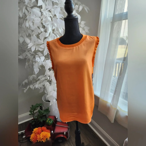 Karl Lagerfeld Tops - Karl Lagerfeld Orange Ruffled Sweater Vest Size Medium